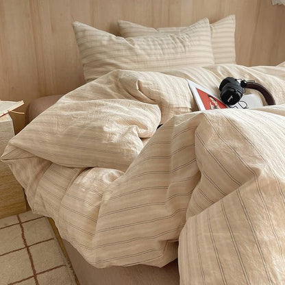 mixinni Striped Comforter Set Twin XL Size - Beige Comforter with Black White Stripes Pattern, 3 Pieces All Seasons Bedding Set, Soft Breathable Vintage Farmhouse Comforter with Pillowcases