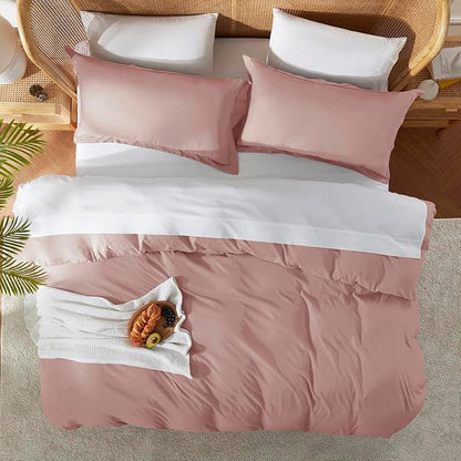 Nestl Blush Pink Duvet Cover Full Size - Soft Double Brushed Full Size Duvet Cover Set, 3 Piece, with Button Closure, 1 Duvet Cover 80x90 inches and 2 Pillow Shams
