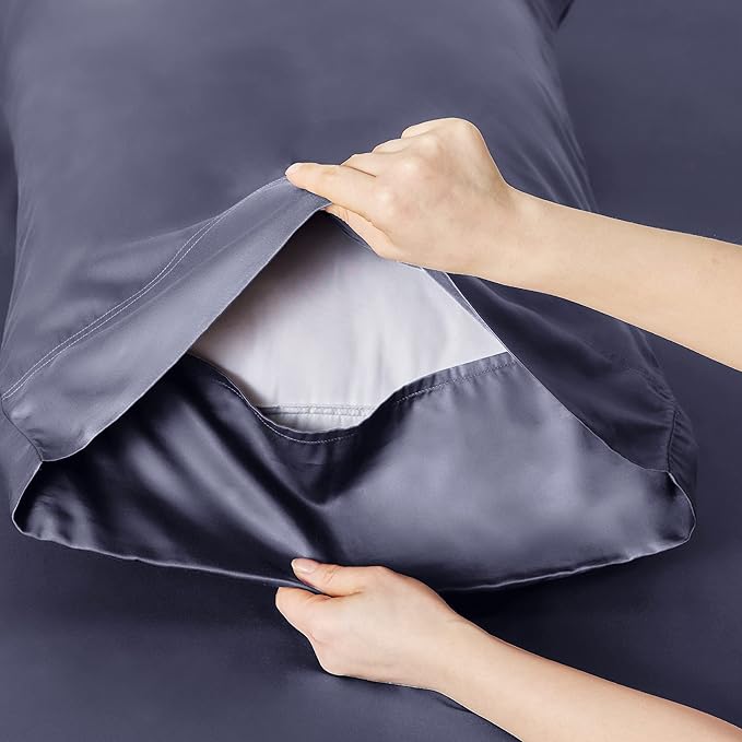 Bedsure Cooling Sheets Twin, Rayon Derived from Bamboo, PureWoven, Breathable & Soft, Deep Pocket Up to 16 Inches, Hotel Luxury Silky Bedding for Hot Sleepers, Dark Grey