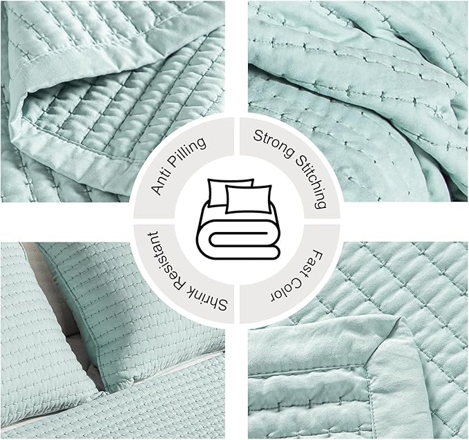 King Quilt Set – 104"x90" Soft Washed 3-Layer Lightweight Bedspread with Multi-Lock Quilting, Minimalist Nordic Bedding, All-Season Quilt for Spring, Summer & Fall (1 Quilt + 2 Pillow Shams), Green