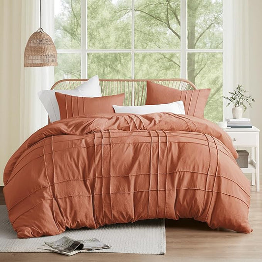Comfort Spaces Clay Cal King Size Comforter Set - 3 Pieces Pintuck Pleated Bedding Sets, All Season Lightweight, Extra Softness Pre-Washed Microfiber Cal King Bed Set, Shams, Cal King