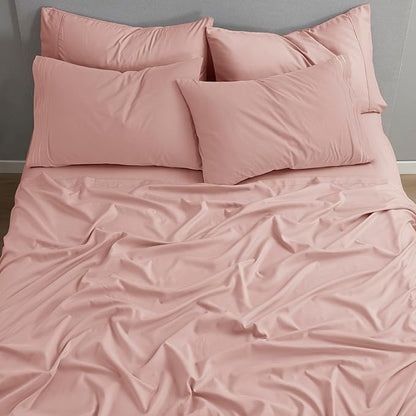 Clara Clark RV Short Queen Sheets - Hotel Luxury 6 Piece Bed Sheets for Short Queen Size Bed - Soft Bedding Sheets & Pillowcases, Fits Low Mattress up to 10 inch deep. Short Queen, Peach Beige