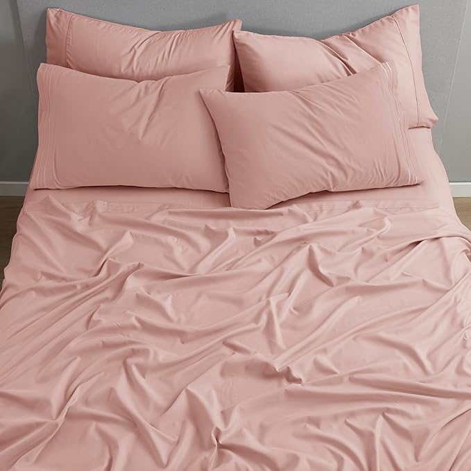 Clara Clark Queen Sheets - Hotel Luxury 6 Piece Bed Sheets for Queen Size Bed - Soft Bedding Sheets & Pillowcases, Fits Mattress up to 16 inch deep. Queen, Peach Beige