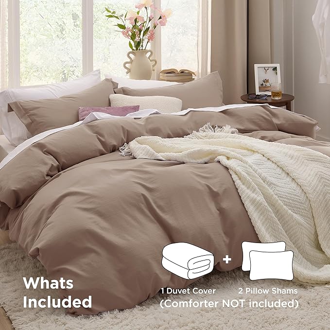 Bedsure Khaki California King Duvet Cover - Prewashed Cotton-Like Extra Soft Bedding Set, Includes 1 Cal King Duvet Cover 104x98 Inches with Zipper Closure & 2 Pillow Shams, Comforter Not Included