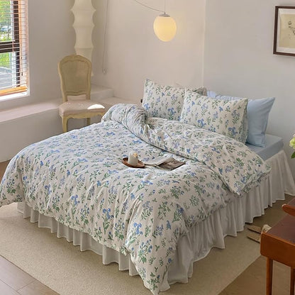 HighBuy Full Comforter Set Blue Floral Bedding Comforter Set Full White for Girl Green Botanical Coquette Bedding Set Bed Comforter with 2 Pillowcases,Boho Comforter Sets Garden Bedding Sets