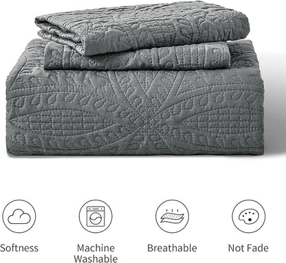 Love's cabin California King Size Quilt Bedding Set Dark Grey Bedspreads - Cal King Lightweight Bedspread Comforter - Coin Pattern Coverlet for All Season - 3 Pieces (1 Quilt, 2 Pillow Shams)