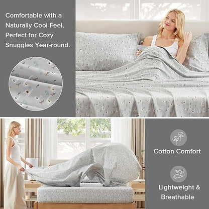 Comfort Spaces 100% Cotton Sheets Queen, Breathable, Naturally Cool Cotton Sheets, Soft Cotton Bed Sheets with 14" Elastic Pocket Fits up to 16" Mattress, All Seasons Sheet Set, Lama Multi 4 Piece