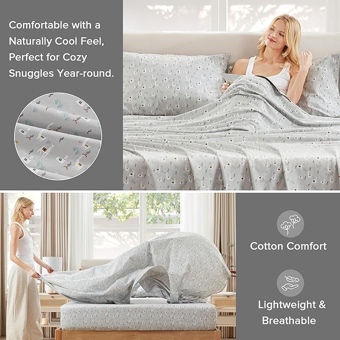 Comfort Spaces 100% Cotton Sheet Set Breathable, Lightweight, Soft with 12" Elastic Pocket Fits up to 14" Mattress, All Season Cozy Bedding, Matching Pillow Case, Twin XL Lama Multi 3 Piece