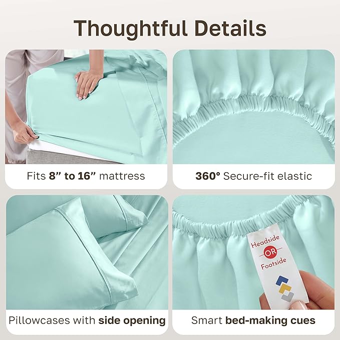 California Design Den 400 Thread Count Natural 100% Cotton Sheets, King Bed Sheets Set with Deep Pockets, Sateen, Durable & Breathable Bedding - Seafoam