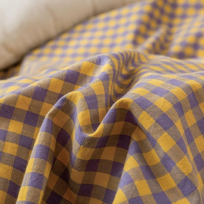 HighBuy Twin XL Plaid Comforter Set Purple Yellow Gingham Comforter for Boys Modern Cute Plaid Grid Pattern Printed Comforter Set Fluffy Soft Lightweight Bedding Comforter with 2 Pillowcases