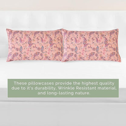 Elegant Comfort Ultra Soft Set of 2 Floral Print Pillowcases - 1500 Premium Hotel Quality Microfiber, Soft and Smooth Envelope Closure 2-Piece Pillow Covers - Standard/Queen, Paisley Coral