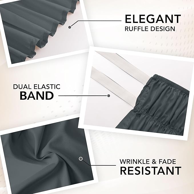 Wrap Around Ruffle Twin Size Bed Skirt – Adjustable Buckle & Elastic Belt for Easy Installation, 15 Inch Drop – Brushed Microfiber - Machine Washable, Fade and Wrinkle Resistant, Grey