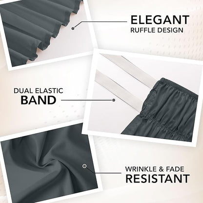 Wrap Around Ruffle Twin Size Bed Skirt – Adjustable Buckle & Elastic Belt for Easy Installation, 15 Inch Drop – Brushed Microfiber - Machine Washable, Fade and Wrinkle Resistant, Grey