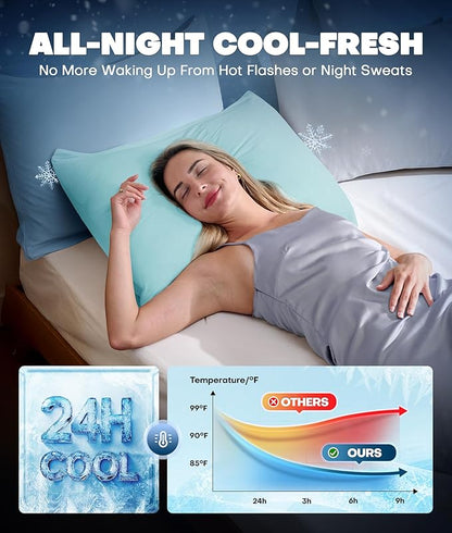 Ultra-Chill Cooling Pillowcase Set of 2 for Hot Sleepers, Softer Than Silk Pillow Cases for Protecting Hair & Skin, Breathable Bed Pillow Covers w/Zipper, Gifts for Women Men (Mint Blue, Queen)