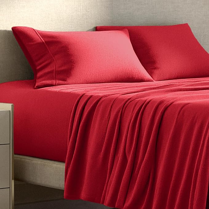 Bare Home Super Soft Fleece Sheet Set - Queen Size - Extra Plush Polar Fleece, No-Pilling Bed Sheets - All Season Cozy Warmth (Queen, Red)