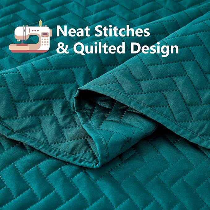 Maple&Stone Quilt Set Twin/Twin XL, Lightweight Teal Bedspread Ultrasonic Chevron Pattern Light Coverlet for All Season Comforter Bedding Decor - 2 Piece Twin Extra Long Bed Cover Sets
