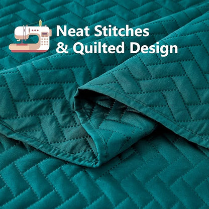 Maple&Stone Quilt Set King Size, Lightweight Teal Bedspread Ultrasonic Chevron Pattern Light Coverlet for All Season Comforter Bedding Decor - 3 Piece King Bed Cover Sets