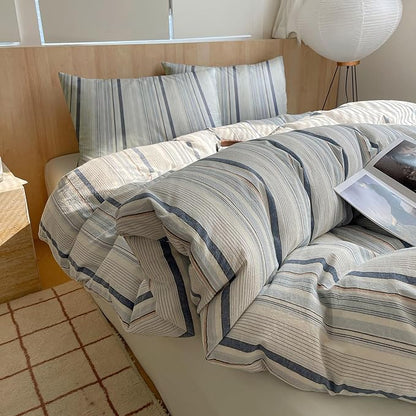 EAVD Modern Style Striped Duvet Cover King 100% Washed Cotton Colorful Wide and Pinstriped Bedding Duvet Cover Set with 2 Pillowcases Farmhouse Geometric Bedding Set with Zipper for All-Season