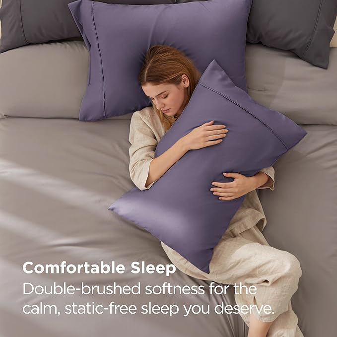 Bedsure Queen Pillow Cases Set of 2 - Grayish Purple Brushed Microfiber Pillowcase 2 Pack, Super Soft and Cozy Pillow Case Covers with Envelope Closure for Kids, Wrinkle, Fade Resistant, 20x30 Inches