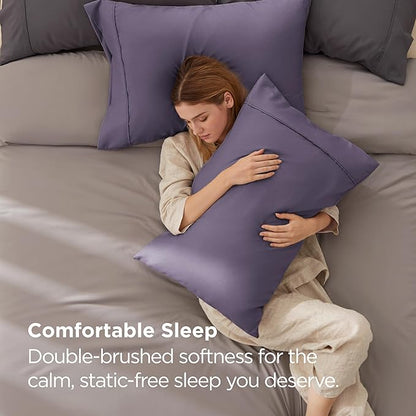 Bedsure Queen Pillow Cases Set of 2 - Grayish Purple Brushed Microfiber Pillowcase 2 Pack, Super Soft and Cozy Pillow Case Covers with Envelope Closure for Kids, Wrinkle, Fade Resistant, 20x30 Inches