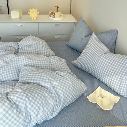 Blue Gingham Twin XL Duvet Cover Washed Cotton Boho Twin XL Comforter Cover Cute Soft Plaid Chic Duvet Cover Set with Hidden Zipper Coquette Farmhouse Bedding Set Aesthetic Duvet Protector