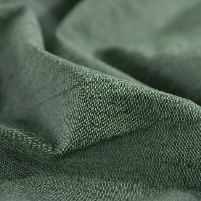 NEXHOME PRO Duvet Cover Queen 100% Washed Cotton, Organic Natural Linen Like Textured, Breathable, Durable, Home Bedding Set, Heathered Green 9090