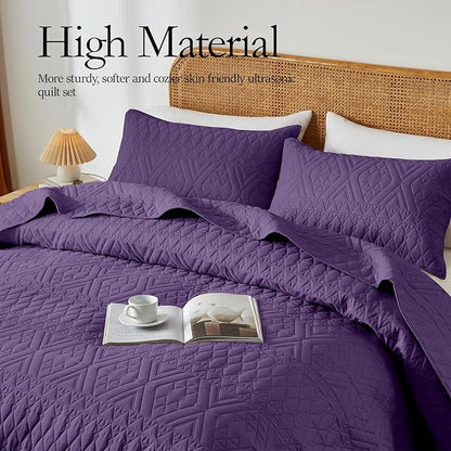 akkialla Twin Quilt Set, Dark Purple Lightweight Microfiber Bedspread Coverlet, Boho Geometric Pattern, Soft All-Season Bedding, 2-Piece (1 Quilt, 1 Pillow Sham) | Breathable fabric, Modern style