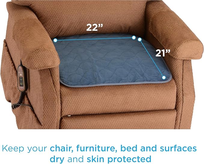 NOVA Waterproof Reusable Underpad for Chair, Seat, Furniture or Bed with Velour Soft Top Layer, Washable Incontinence Seat & Surface Overlay, Super Absorbent, 22” x 21” Size, Blue