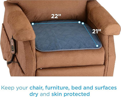 NOVA Waterproof Reusable Underpad for Chair, Seat, Furniture or Bed with Velour Soft Top Layer, Washable Incontinence Seat & Surface Overlay, Super Absorbent, 22” x 21” Size, Blue