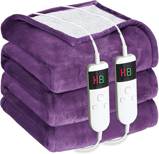 Electric Heated Blanket King Size 90''x100'' - Dual-Control Heating Blanket, Soft & Warm Flannel 10-Level Temperature Control, 8 Hours Auto Off, Rapid Heating & Overheat Protection