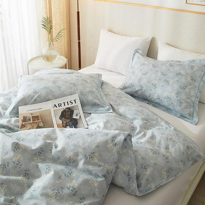HighBuy Blue Floral Comforter Set Queen 3 Piece Boho Bedding Comforter Set Queen for Women Girls Bedroom Luxury Decorative Comforter Bed Set Include 1 Floral Comforter and 2 Pillowcase