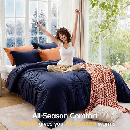 MUXHOMO Oversized King Comforter Sets, All Season Ultra Soft Down Alternative Bedding - 3 Piece Lightweight Bed Set Includes 1 Comforter (120"x98") and 2 Pillow Shams (20"x36"), Navy Blue