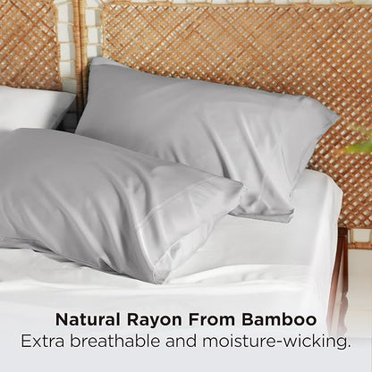 Bedsure King Size Pillow Cases Set of 2, Cooling Pillow Cases King, Rayon Derived from Bamboo Light Grey Pillowcases, PureWoven Silky Soft Bedding Pillow Covers with Envelope Closure, 20x36 Inches