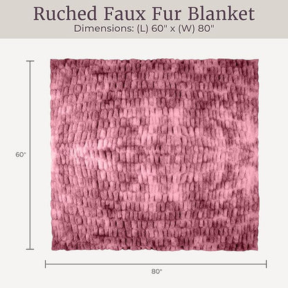 Lavish Home Oversized Ruched Faux Fur Blanket - 60x80-Inch Plush Polyester Faux Fur Queen-Size Throw for Sofas and Beds - Luxurious Bedding (Pink)