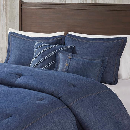 Woolrich Rustic Lodge Cabin Comforter Set - All Season Down Alternative Warm Bedding Layer and Matching Shams, Oversized Full, Perry, Denim Blue