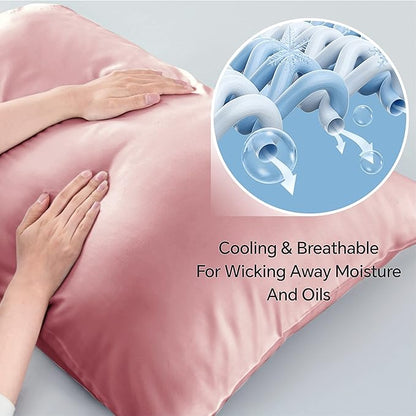 BEDELITE Pillow Cases Queen Size Set of 2, Rayon Derived from Bamboo, Cooling Pillow Cases for Hot Sleepers & Night Sweats, Breathable and Silky Soft Envelope Pillowcases(Rose Pink, 20"x30")