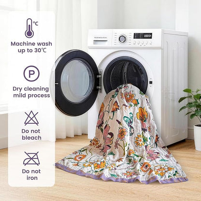 MSGKV Boho Throw Blanket 90"x108" Floral Blanket for Bed 100% Cotton Spring Breathable Lightweight Farmhouse King Blankets All Seasons Home Decor Muslin