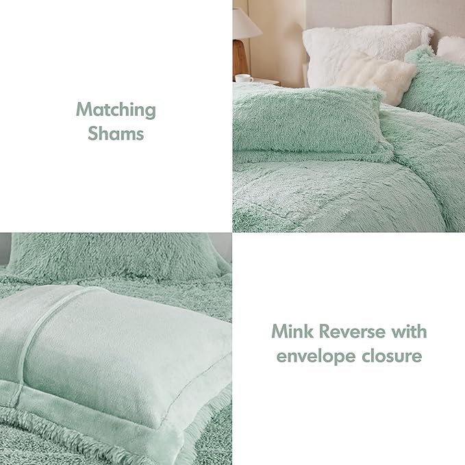 Intelligent Design Malea Shaggy Comforter Set, Long Faux Fur Cozy Down Alternative, Modern Casual Ultra Soft All Season Fluffy Bedding with Matching Sham, Twin/Twin XL, Aqua 2 Piece