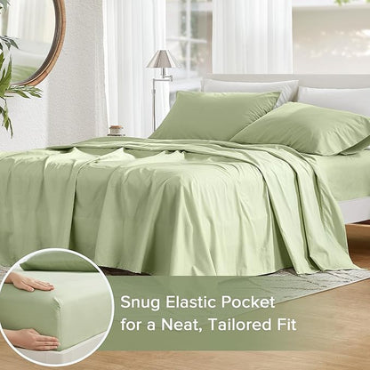 Comfort Spaces 100% Cotton Sheets Twin XL, Breathable & Soft Cotton Sheets, Naturally Cool Cotton Bed Sheets with 12" Elastic Pocket Fits up to 14" Mattress, All Seasons Sheet Set, Sage Green 3 Piece