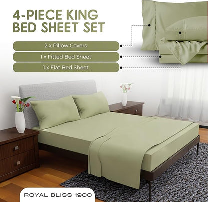 King Size Sheets - 4 Piece Bedding, Wrinkle Free, Cooling, Deep Pocket, King Size Bedding (Sage)