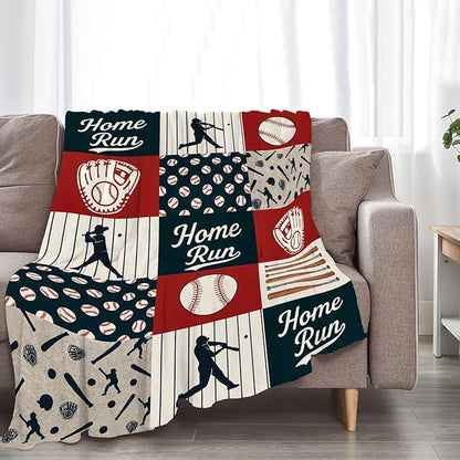 Baseball Blanket Super Soft Warm Fluffy Fleece Flannel Ball Sports Throw Blanket Cozy Fuzzy Plush Stuff Home Run Bedding Blankets Gifts for Teens Boys Kids Women Girls Adults 60"X50"