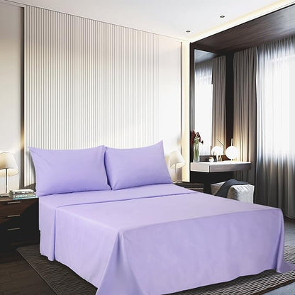 4 Piece Bed Sheet Set (Queen,Lavender) 1 Flat Sheet,1 Fitted Sheet and 2 Pillow Cases,Brushed Microfiber Luxury Bedding with Deep Pockets