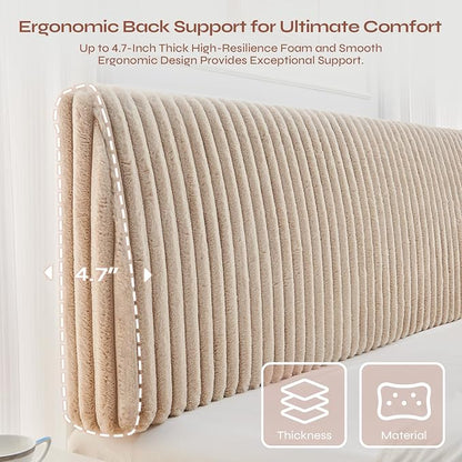 4.7" Upholstered Modern Headboard for Full Size Bed, Height Adjustable and Ergonomic Headboard, Easy Assemble, Sturdy and Durable, Faux Rabbit Fur, Light Camel