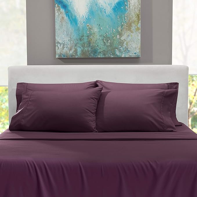 Hearth & Harbor Extra Deep Pocket Sheets - Fits Mattress 18-24 Inches Deep - Extra Deep Pocket California King Size - 6 Piece Cal King Sheets - Cal King, Eggplant