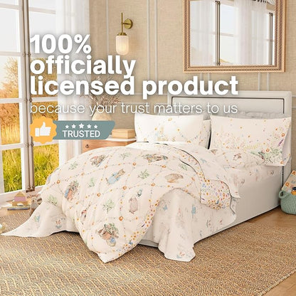 Peter Rabbit Book Bedding Set, Full Size 7-Piece Super Soft Fluffy Reversible Comforter & Sheet Set with Sham, Storybook Friends Easter & Spring, (100% Officially Licensed Product) by Franco Heritage