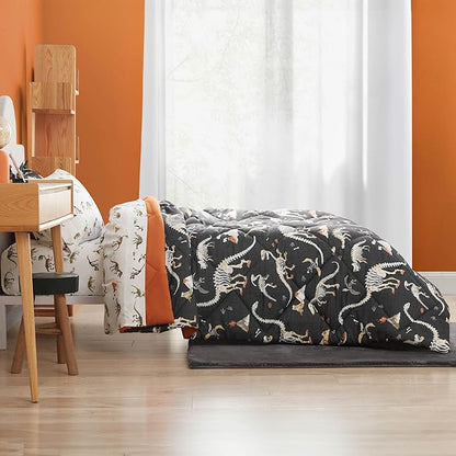 Grey Dinosaur Twin Comforter for Boys, 5 Pieces Kids Bedroom Bedding Set with Sheets and Pillowcase, Super Soft Lightweight for All Seasons, Machine Washable