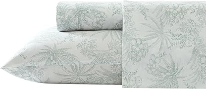 Tommy Bahama - King Sheets, Cotton Percale Bedding Set, Crisp & Cool, Stylish Bedding Set (Pen and Ink Palm Green, King)