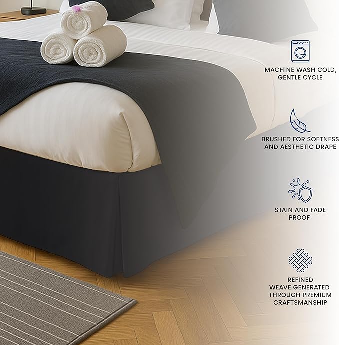Utopia Bedding Queen Bed Skirt - Soft Quadruple Pleated Ruffle - Easy Fit with 16 Inch Tailored Drop - Hotel Quality, Shrinkage and Fade Resistant (Queen, Black)