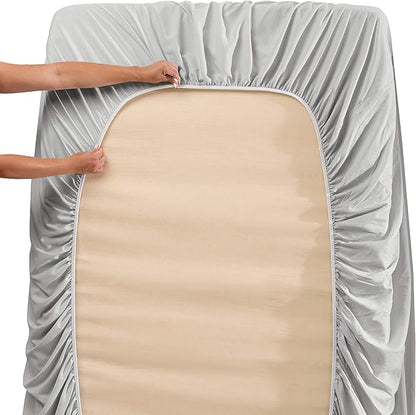 Hearth & Harbor Extra Deep Pocket Sheets - Fits Mattress 18-24 Inches Deep - Extra Deep Pocket California King Size - 6 Piece Cal King Sheets - Cal King, Silver