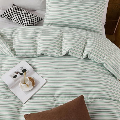 Bedbay Sage Green Striped Duvet Cover Set King Size, 100% Cotton Sateen Bedding Set, Silky Soft Breathable 3 Piece Farmhouse Minimalist Bedding for All Seasons